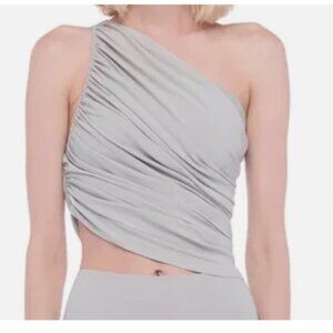 Norma Kamali Diana Bra One Shoulder Shirred Draped Top Fog Small NWT